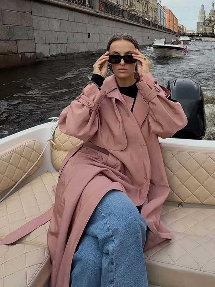 

Women Fashion Solid Overcoats Maxi Sleeves Single-breasted Lapel Pocket Jackets 2025 New Autumn Chic Lady Daily Street Outwear