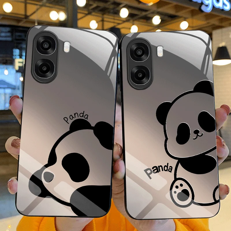 Étui en verre trempé rigide pour OPPO A6x A6k A6s A6 Pro 5G 4G, coque de protection à motif Panda, coque arrière Fundas