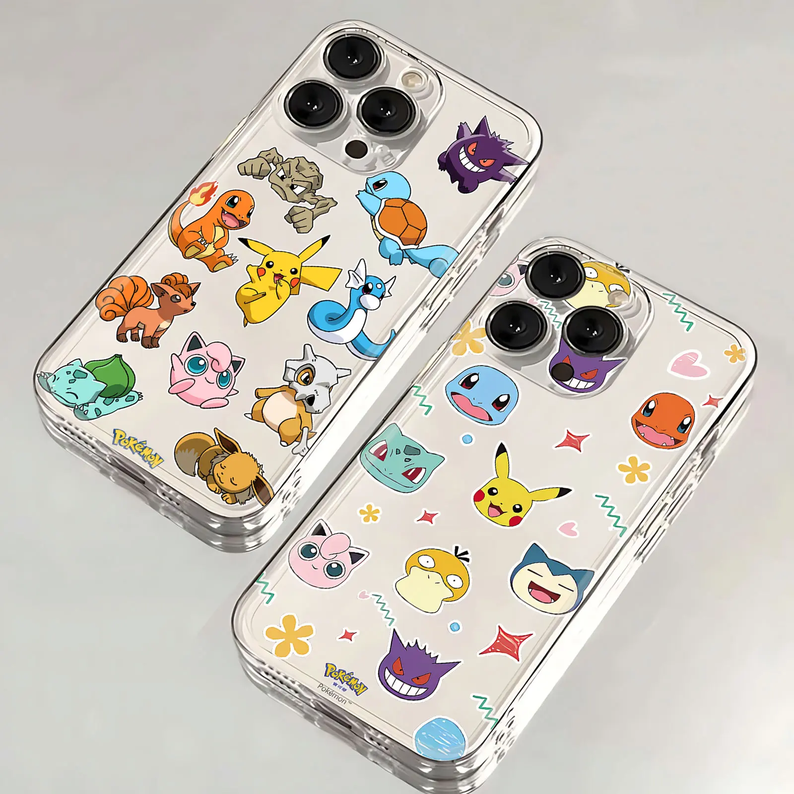 New Anime Pokémons Pikachus Phone Case For iPhone 16 15 14 13 12 11 Mini Pro Max X XR XSMax 7 8 Plus SE20 Transparent Cover