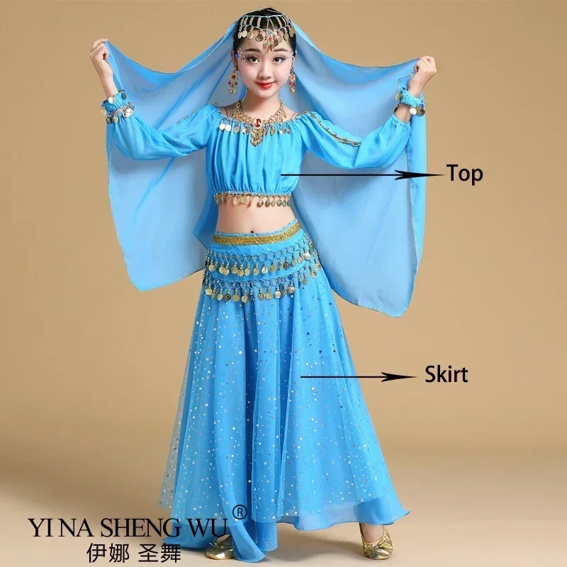 Fashion New Style Child Belly Dance Indian Dance Costume Set Sari Bollywood Children Outfit Belly Dance Performance Clothes Sets