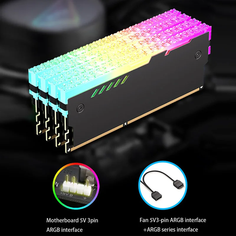 Teucer 5V 3Pin ARGB RAM Heatsink Aura Sync DDR4 DDR3 Memory Heat Sink with Thermal Silicone Pad for Desktop Computer PC Memory