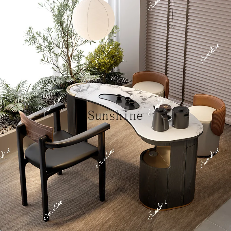 

Modern simple balcony tea table and chair combination small solid wood integrated embedded FT