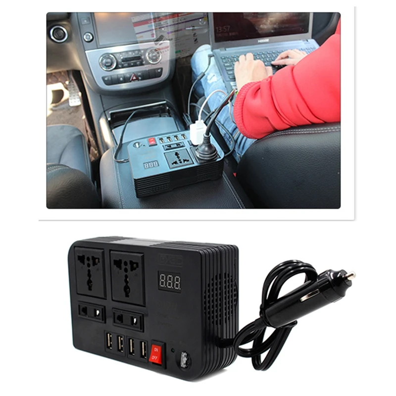 300W Car Inverter DC 12V To AC 220V Car Lighter Power Adapter Converter Splitter 4 USB Charger Fast Charging