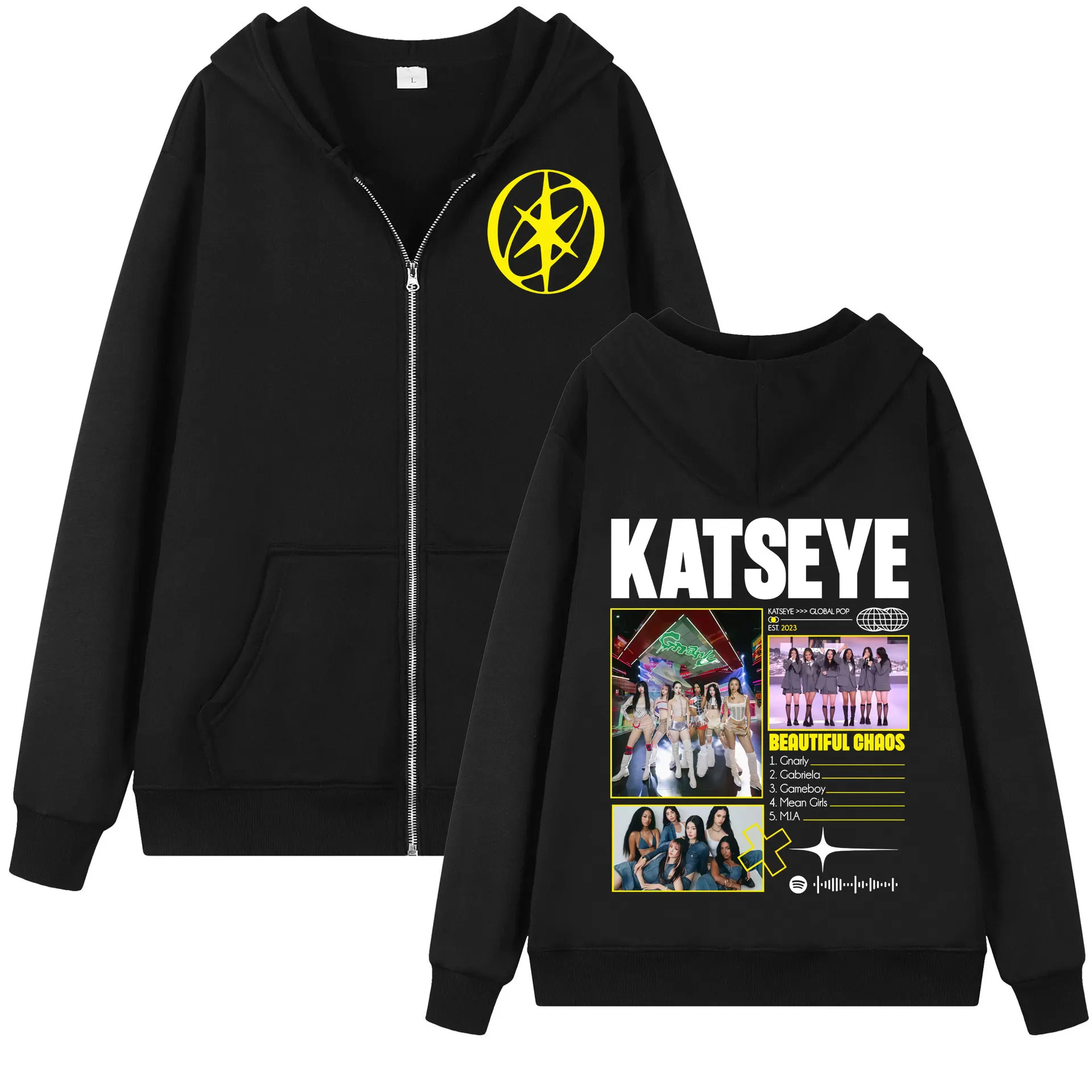 

girl group Katseye beautiful chaos tour 2026 zipper hoodie fashion Aesthetic zip up pullovers men women Casual loose Sweatshirts