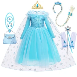 Elsa Dress for Kids Girl Children Clothing Long Sleeves Princess Cosplay Costume Sequin Cape Girls Gifts