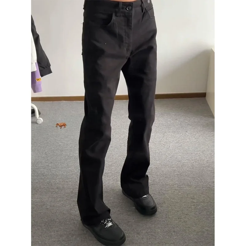 

Black Straight Leg Men's Jeans American High Street Slim Fit Cleanfit Casual Wide Leg Pants Youth Trendy Cotton Polyester Blend