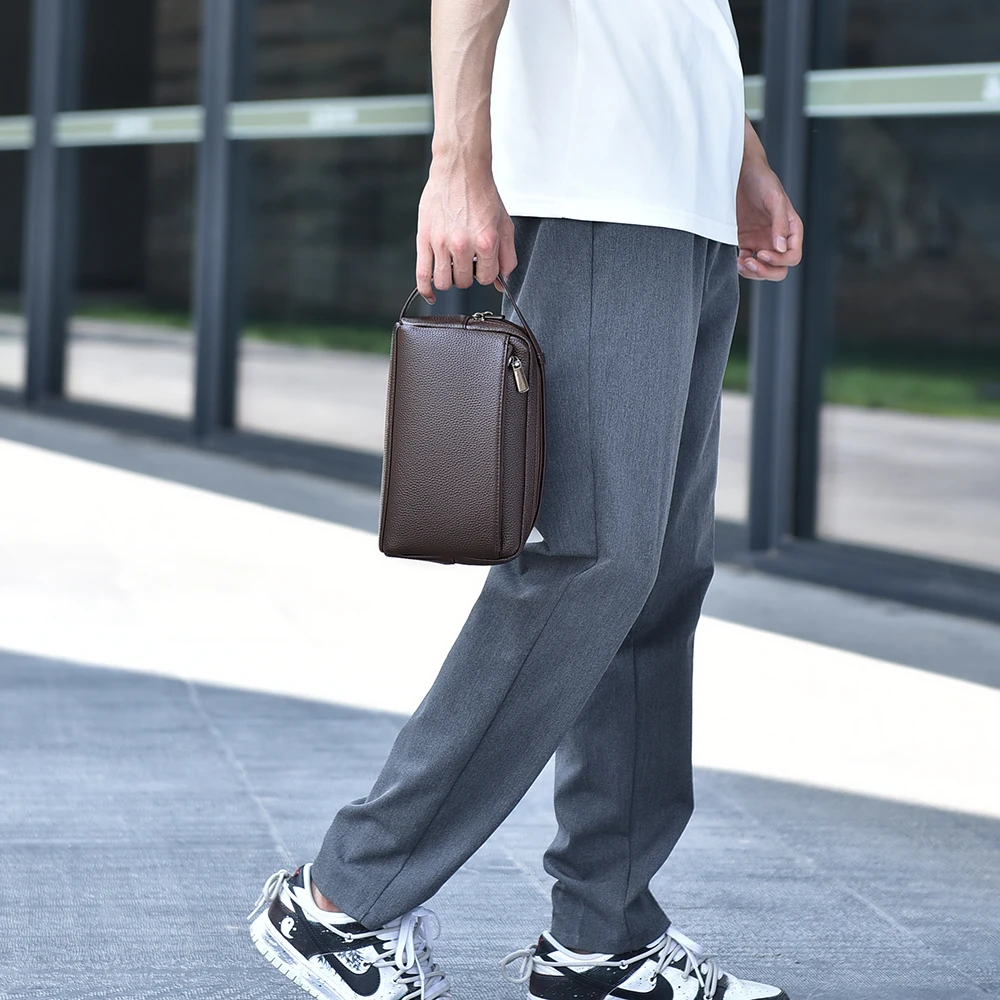 High-quality soft leather men's clutch bag double zippers long wallet male handbag phone long chmap bags сумка