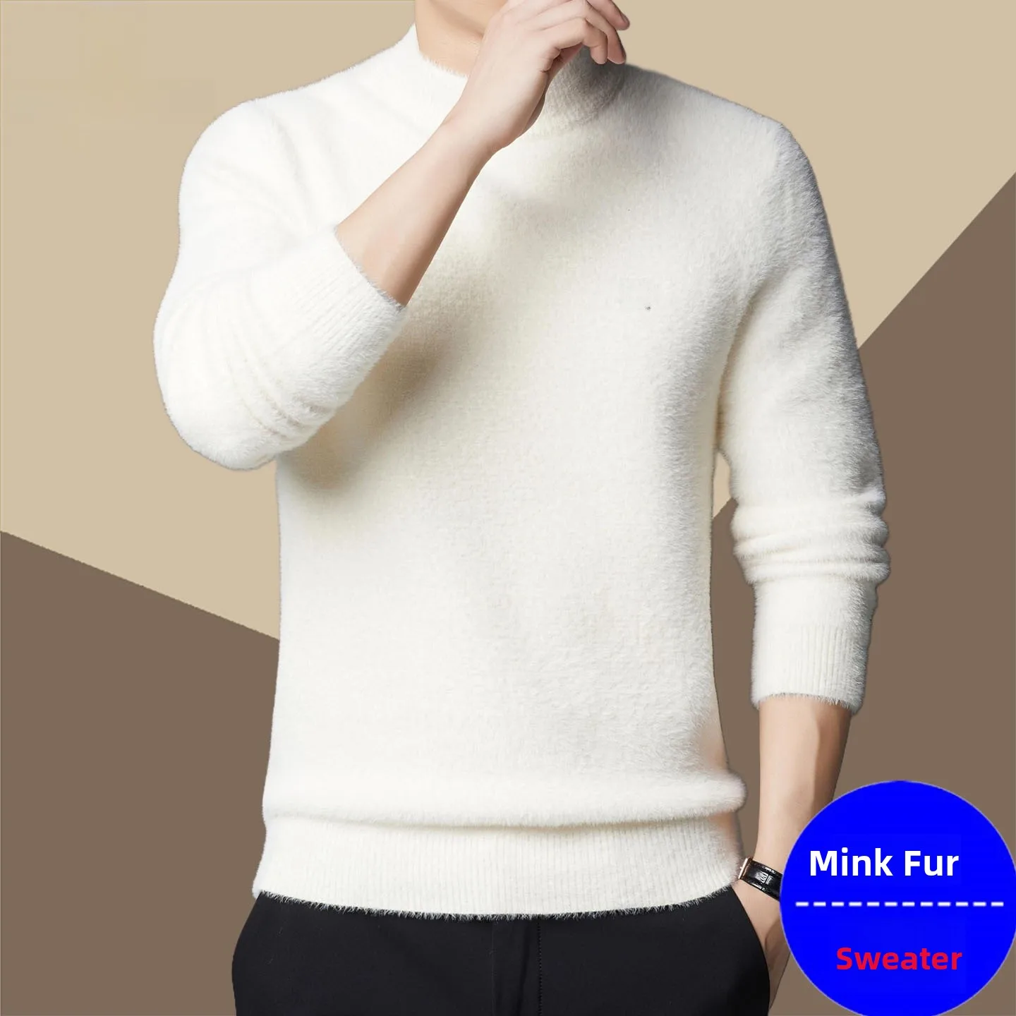 

Pierre Cardin Men's Thiened Warm Knitted Wool Sweater f High Collar Mink Velvet Autumn Winter Casual Pure Color Sweater