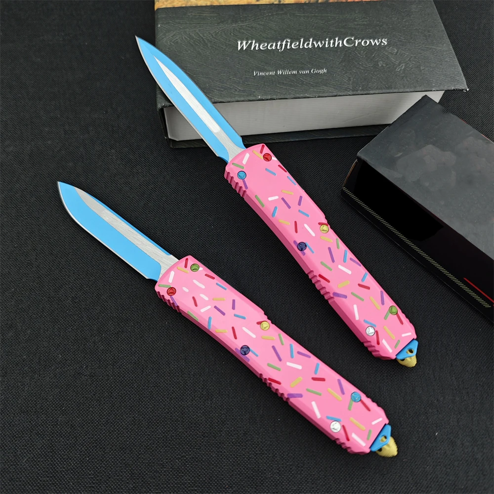 Outdoor Tactical Folding Knife 3.46 Inch D2 Blade T6 Aluminum Pink Donut Handle Deep Pocket Clip EDC Camping Hiking Hunting Tool view 2