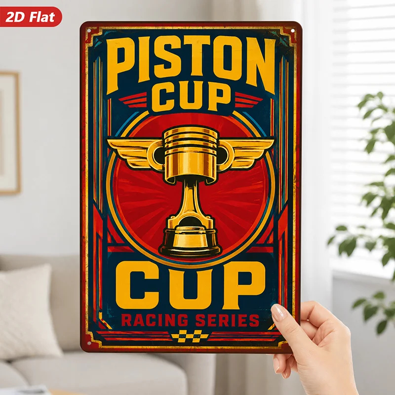 Retro Automotive Metal Sign, Piston Cup Racing Series Wall Art Plaque for Man Cave Nostalgia Home Wall Display Decor Gift.