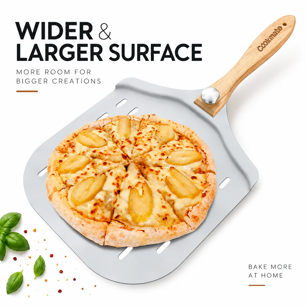 Aluminum Pizza Peel Foldable Wooden Handle Pizza Shovel Non-stick Pizza Paddle for Home Oven Baking Bakeware Tool
