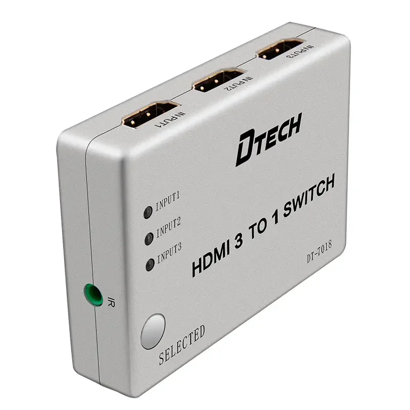 Przełącznik HDMI DTECH 3-portowy, przełącznik wideo i audio HDMI 3 wejścia 1 wyjście z pilotem IR