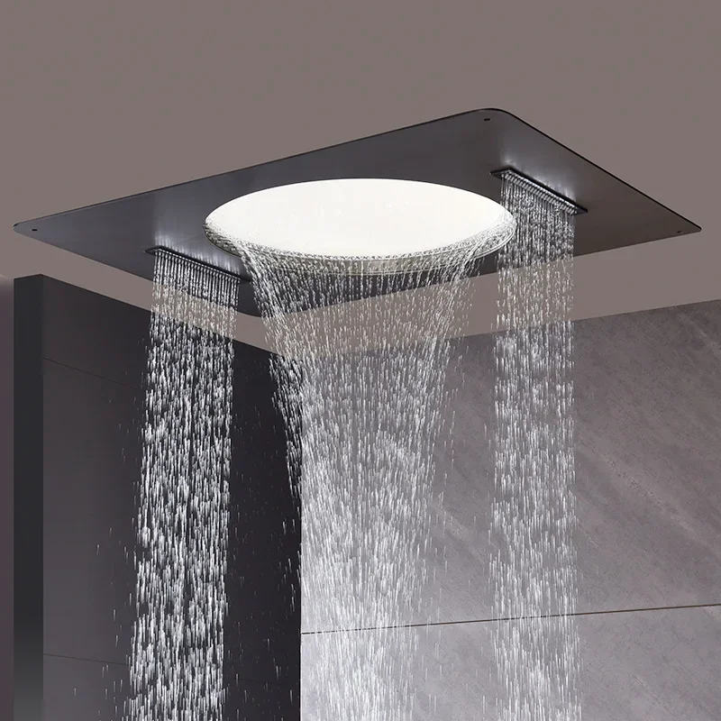 Light luxury all-copper square digital display in-wall shower set lighting waterfall outlet large top spray intelligent
