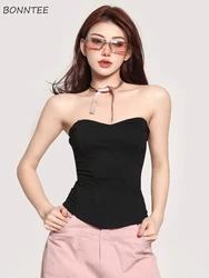 Camisole Women Solid Simple Sexy Designed Slim All-match Summer Basics Leisure Korean Style Prevalent Club Holiday Charming New