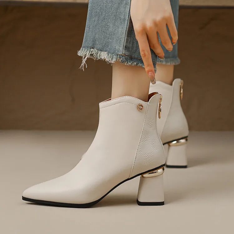 NEW Autumn Women Boots Pointed Toe Chunky Heel Boots Genuine Leather Shoes for Women Elegent Ankle Boots High Heel Female Boots