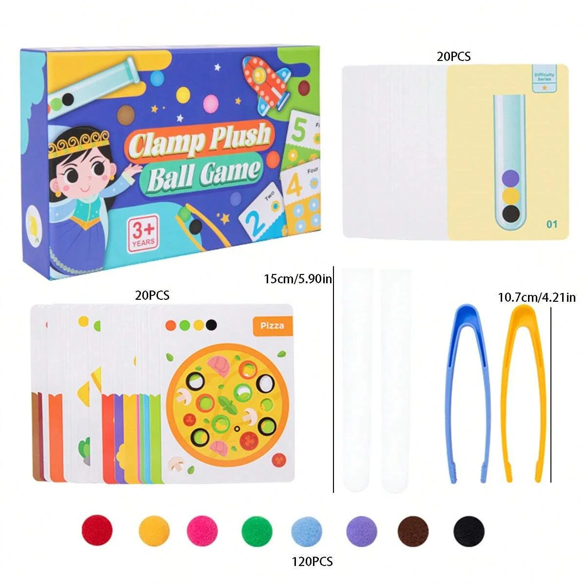 120pcs Plush Mini Balls Clamp Plush Ball Game Kids Color Learning Educational Game Toy 