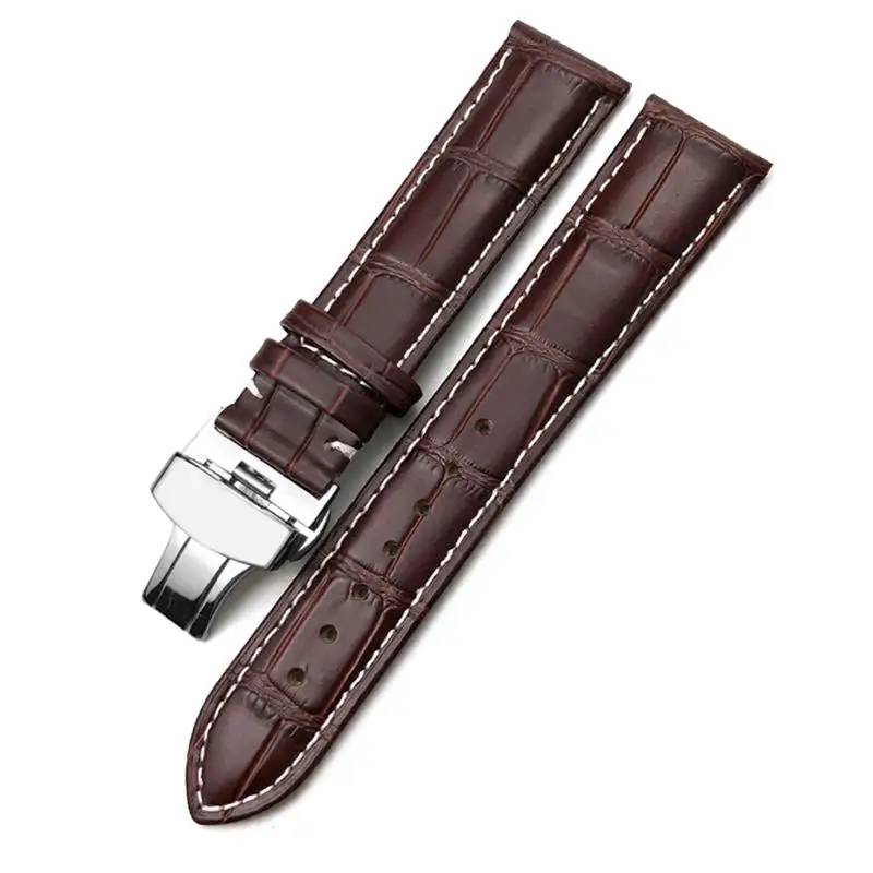 SCHIK Calfskin Watchband 20mm 22mm 19mm 21mm Leather Watch Strap Stainless Steel Butterfly Buckle