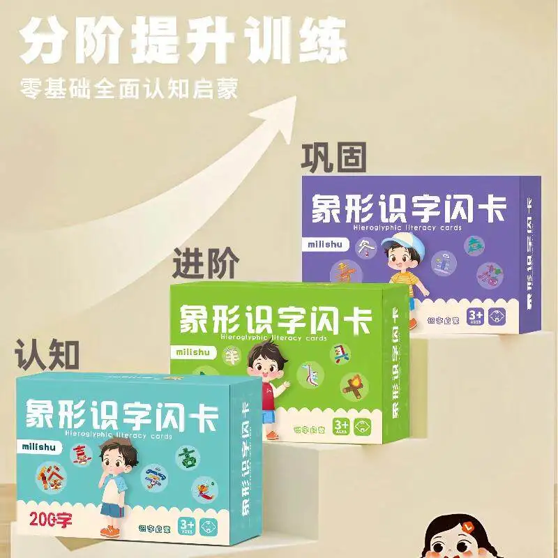 Pictographic Literacy Card, 3-6 Year Old Children's Early Education Enlightenment Chinese Character Recognition Card