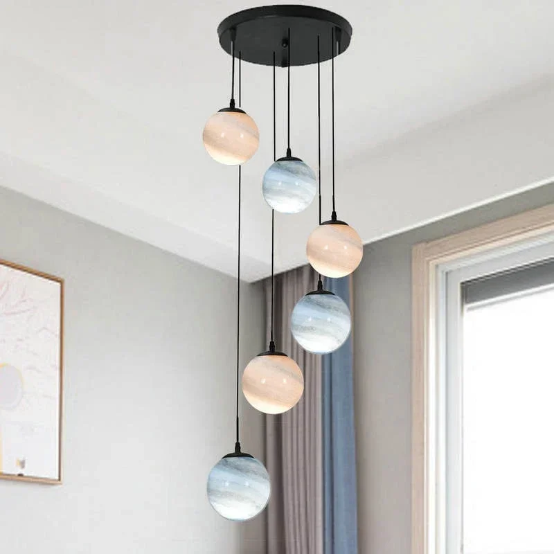 Nordic Planet Glass Lampshade Pendant Light Creative Led Industrial Chandeliers Home Decor Kitchen Living Room Ceiling Lights