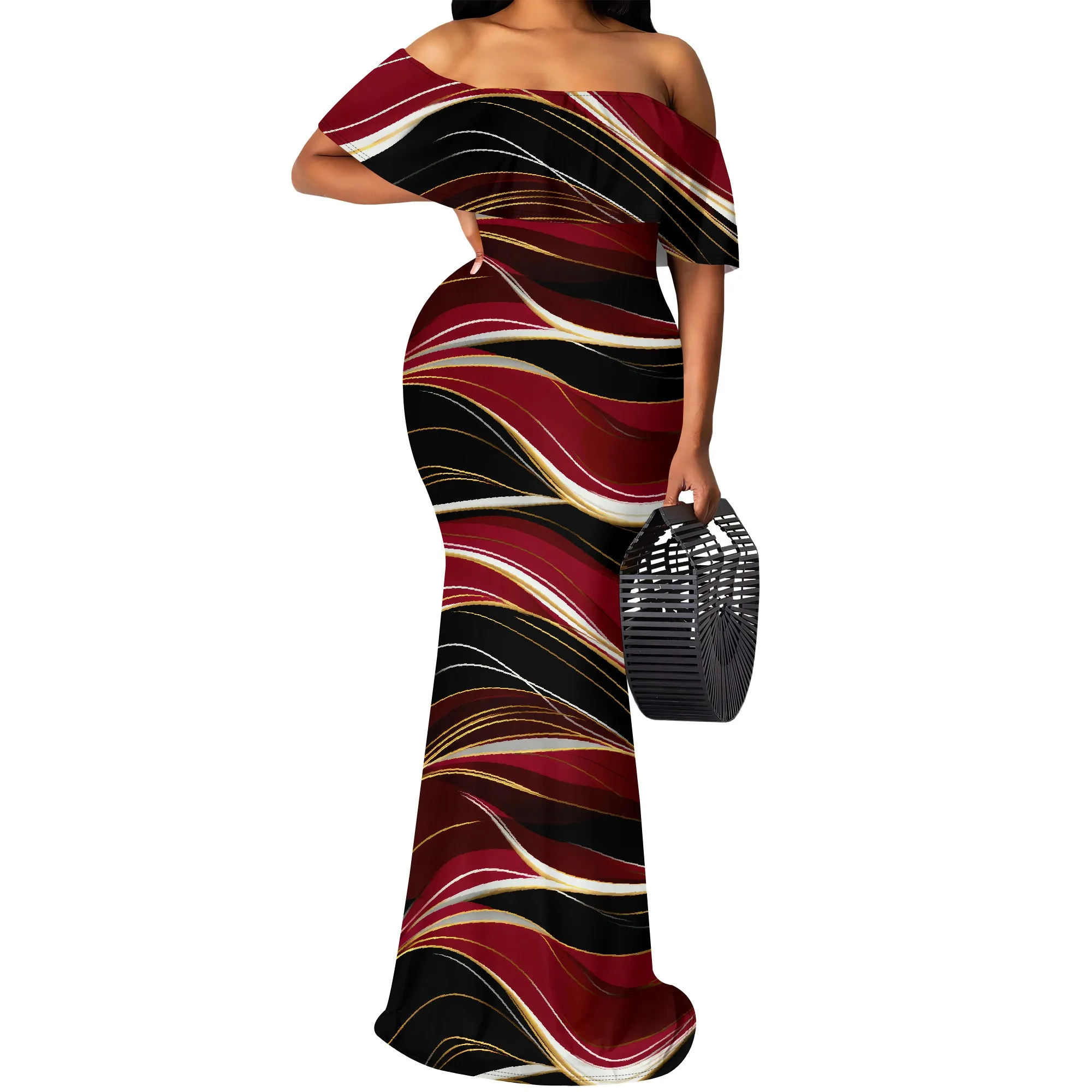 Women's Off Shoulder Maxi Dress Sexy Hawaiian Floral Long Party Dresses