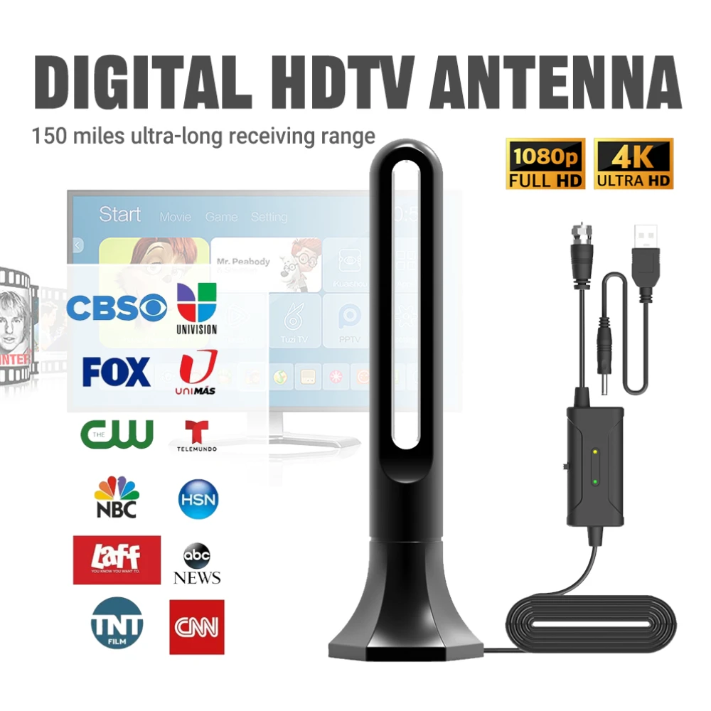 4K 1080P Ultra HDTV Digital Antenna with 25dBi Signal Amplifier - 150 Mile Long Range Reception for Local Channels Crystal Clear