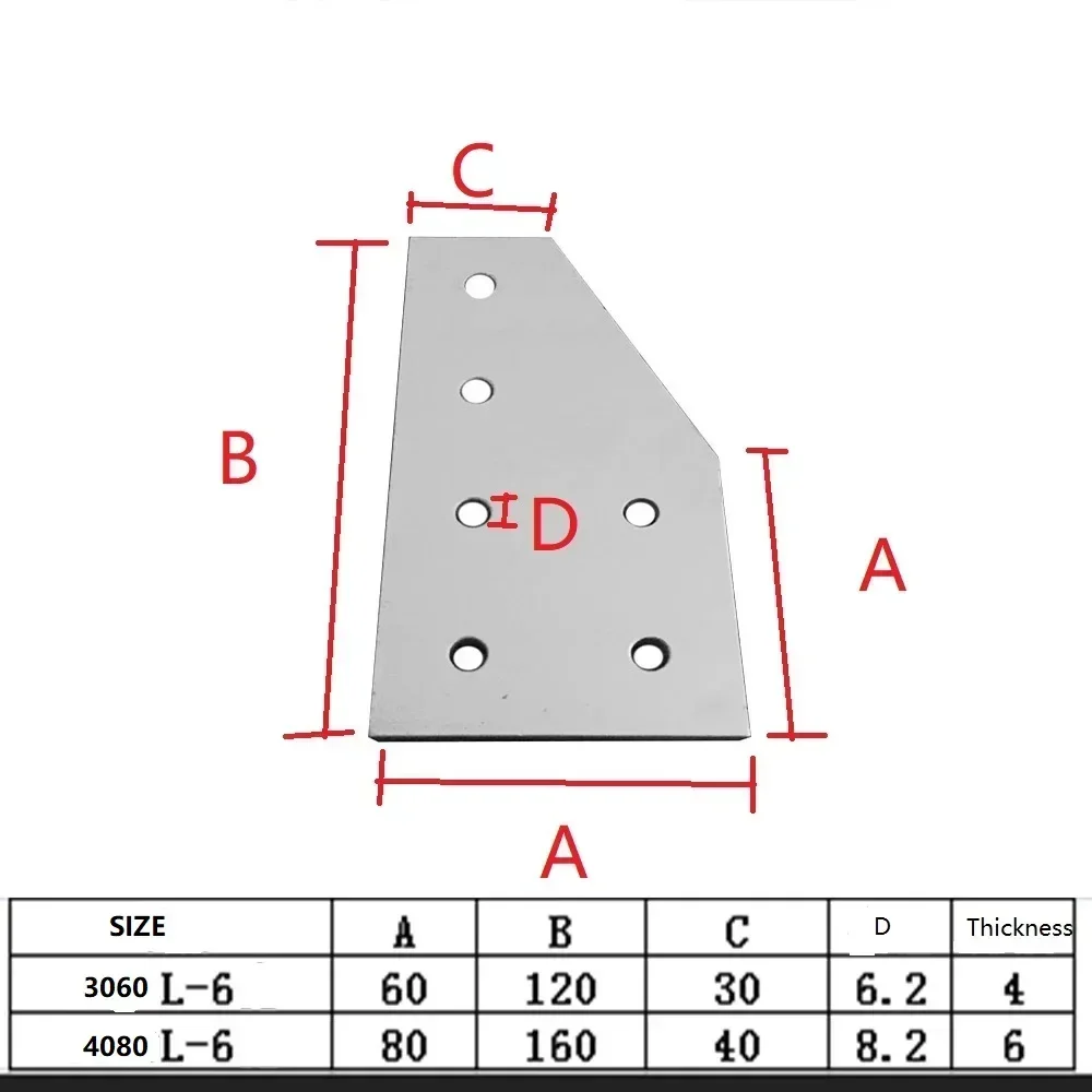 

5pcs 3060 30x60 6 hole L type 90 Degree Joint Board Plate Corner Angle Bracket Connection for Aluminum Profile