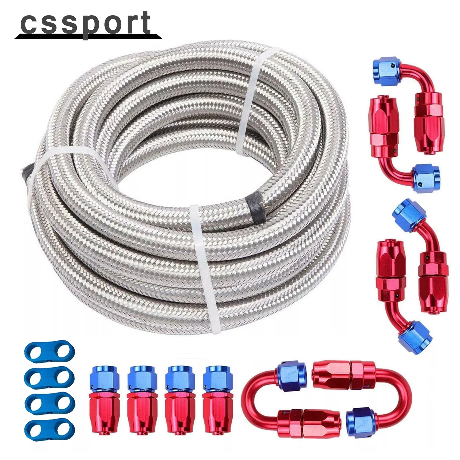 

6AN Nylon Braided CPE Fuel Line with 20 Fitting Hose Kit Silver