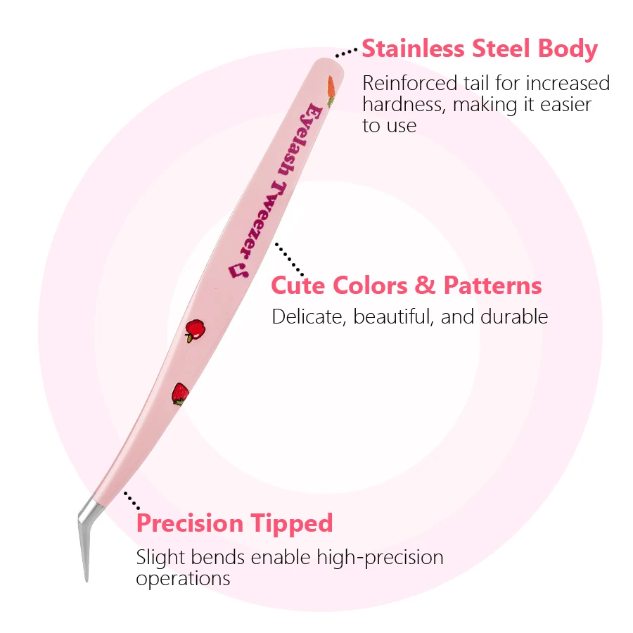 High Precision False Eyelashes Tweezer for Lash Extensions, Nail Rhinestones Pick Up, With Cute Strawberry Design