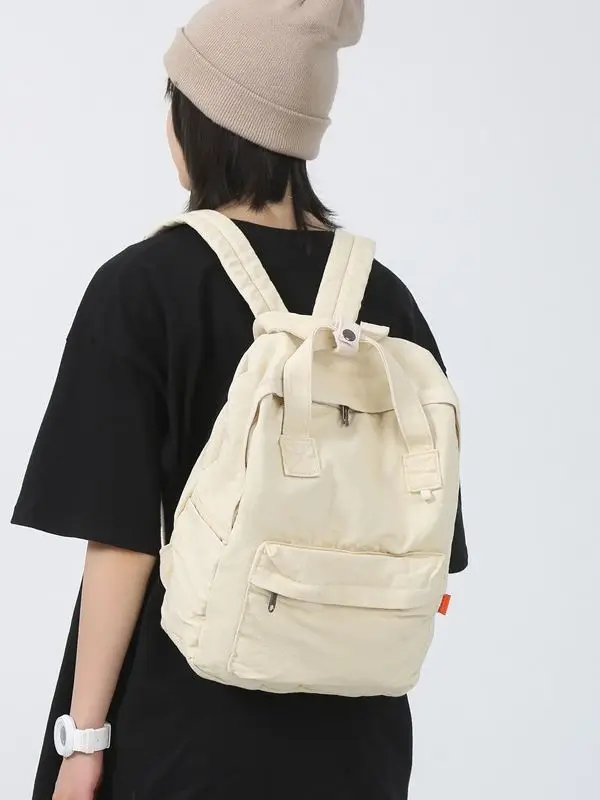 Women Casual Lightweight Backpack Solid Color Large Capacity Rucksack Travel School Daypack with Carry Handle
