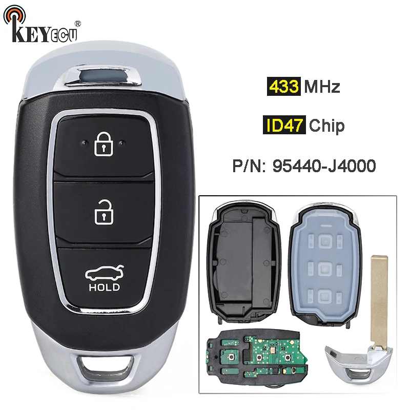 

KEYECU 433MHz ID47 Chip P/N: 95440-J4000 Replacemen 3 Button Remote Key Fob for Hyundai Elantra 2017 2018 2019