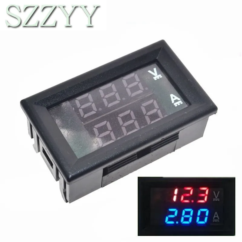 DC 0-100V 10A Digital Voltmeter Ammeter Dual Display Voltage Detector Current Meter Panel Amp Volt Gauge 0.28" Red Blue LED