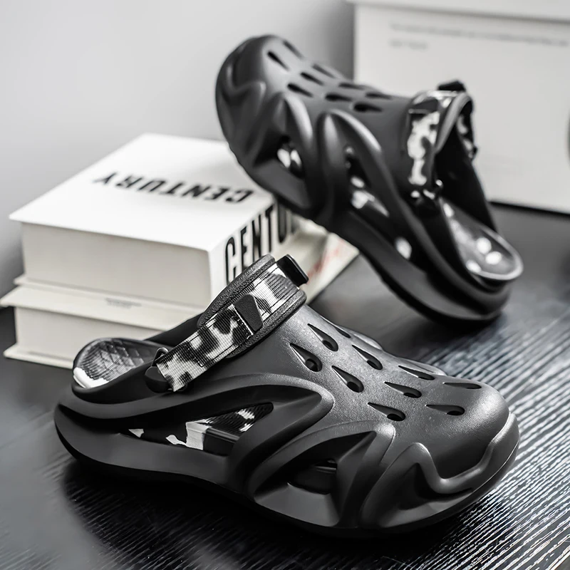 All match lightweight men hollow slide clogs breathable shock absorption sole anti slip solid tone daily outdoor sandals