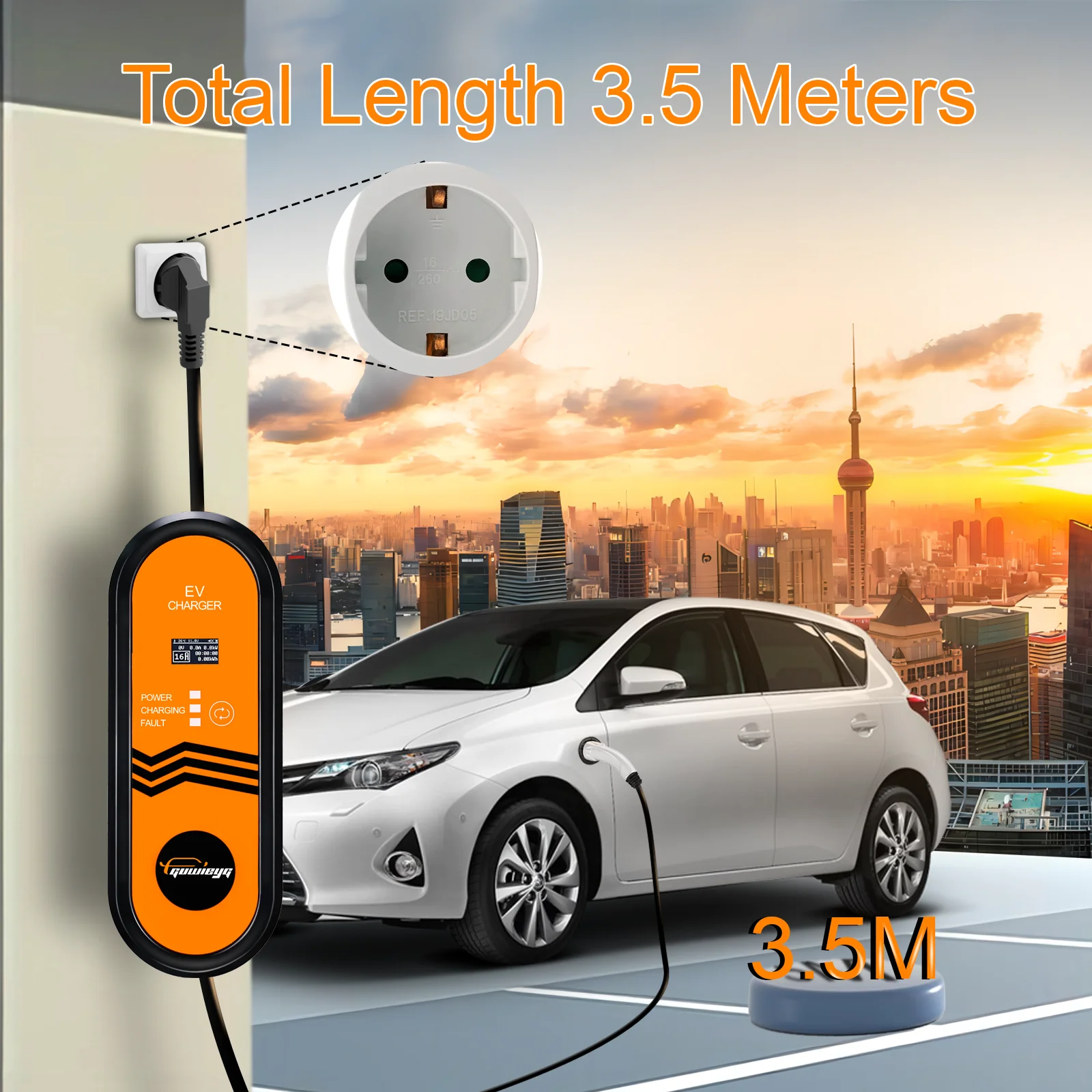 GUWIEYG 3.5KW Portable EV Charger Type2 IEC62196 EVSE Charging Cable G/BT Type1 SAE J1772 Controller Wallbox for Electric Car