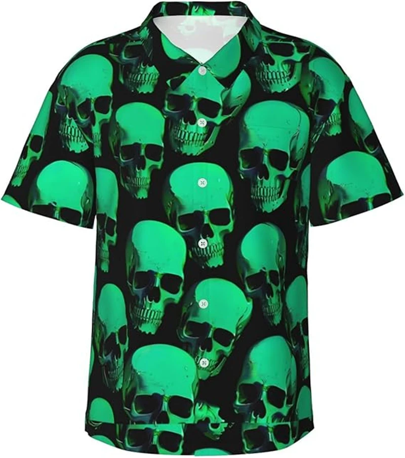 

Мужская гавайская рубашка с 3D-принтом черепа, повседневная, с коротким рукавом, на пуговицах, дышащая, летняя, для готического уличного стиля, унисекс, блузка