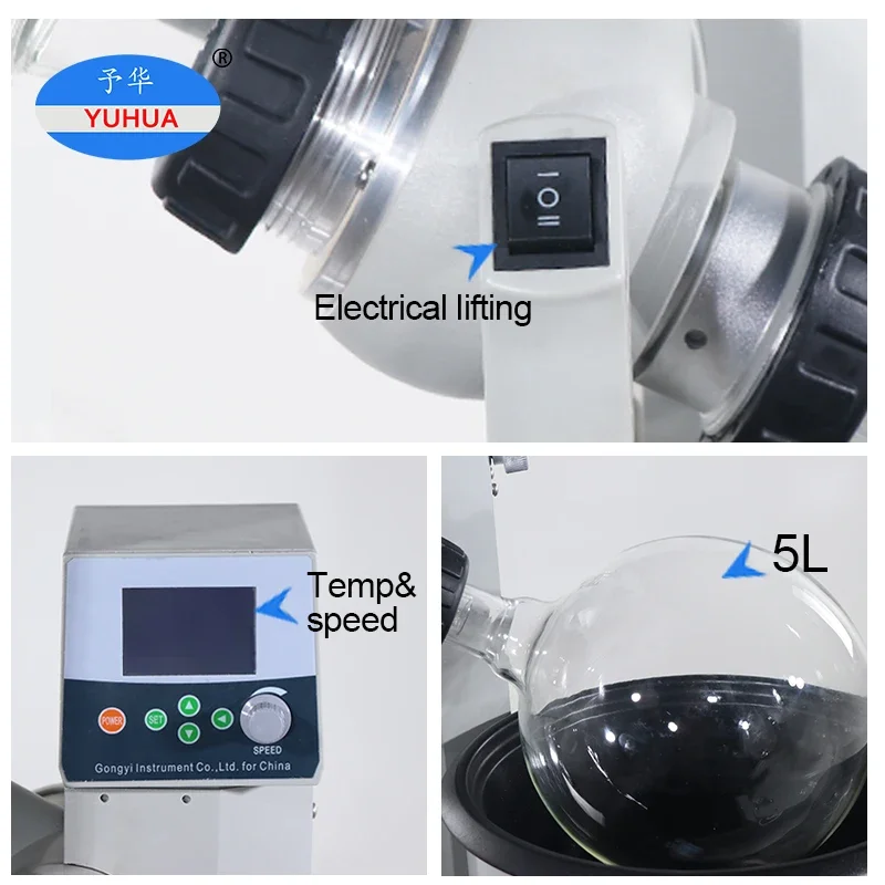 YUHUA Corrosion proof Electronic speed control rotating Rotary evaporator 5l for school laboratory with vacuum pump