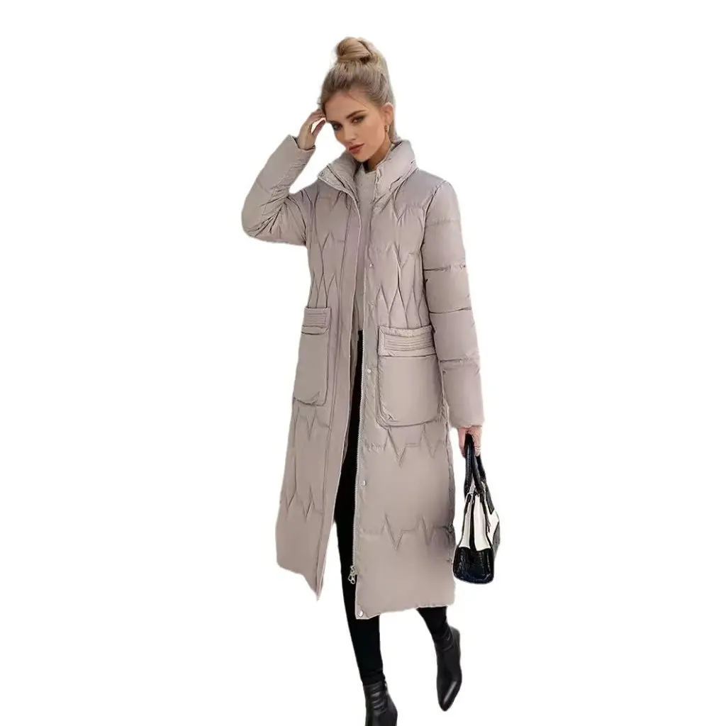 Dames katoenen gewatteerde jas Wintermode Casual Slim Fit Over de knie Halflange winddichte warme donsjas
