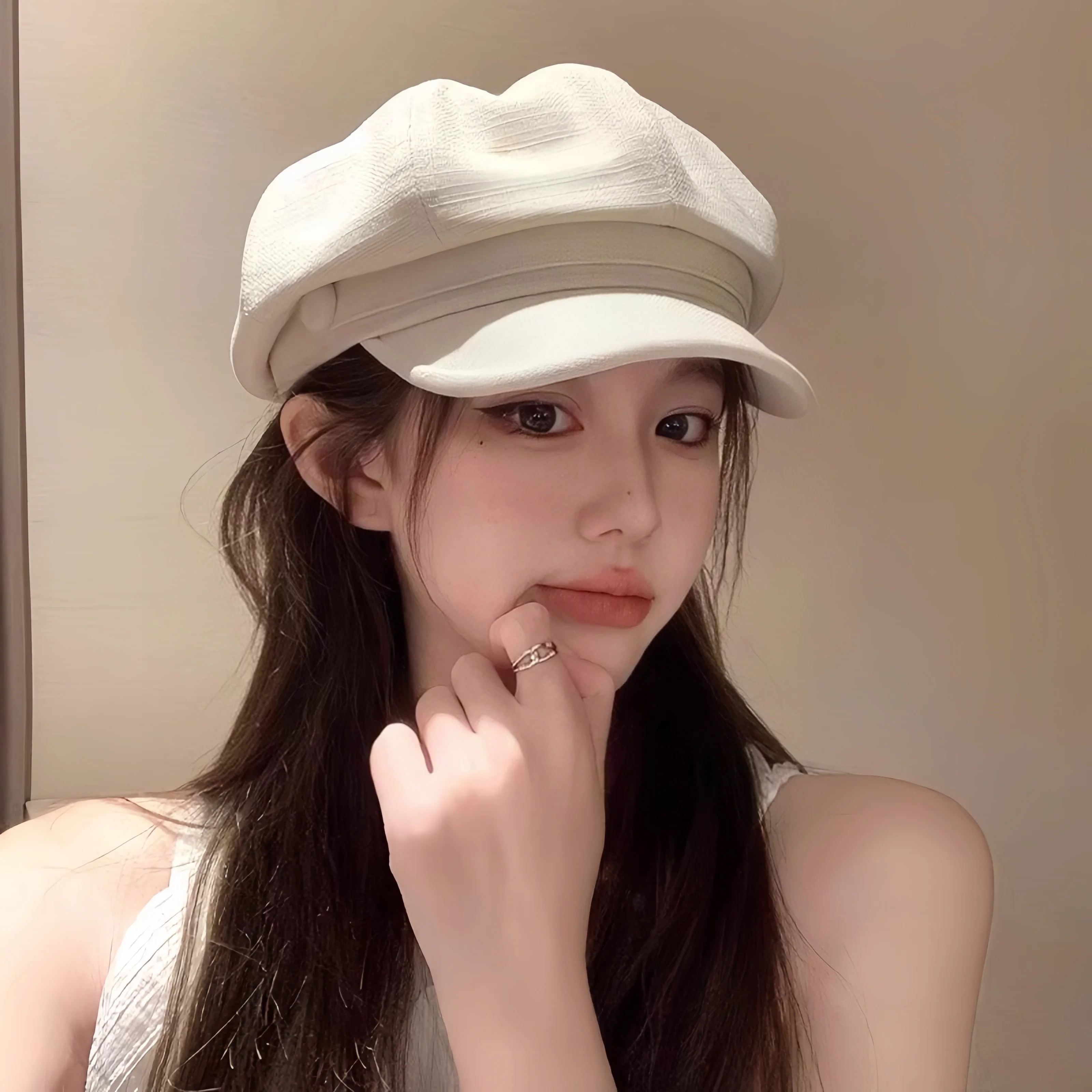 

Octagonal Beret Hat Women's New 2025 Autumn Winter Large Head Circumference White Versatile Face Slimming Retro Newsboy Artis...