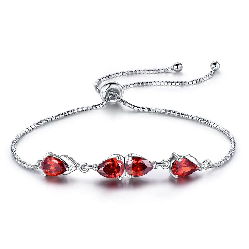 

Four Garnet Water Drop Zircon 925 Silver Cubic Zirconia Adjustable Women Bracelet