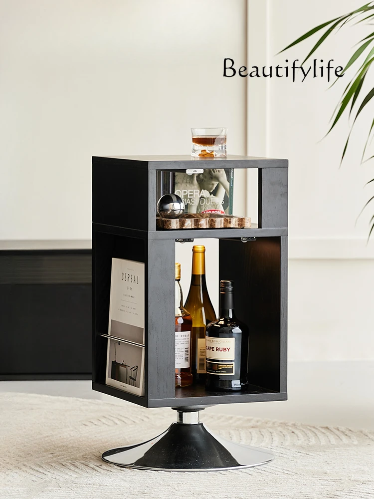 Living Room Sofa Side Cabinet Mini Coffee Table Simple Rotatable Light Luxury Modern Solid Wood Side Table