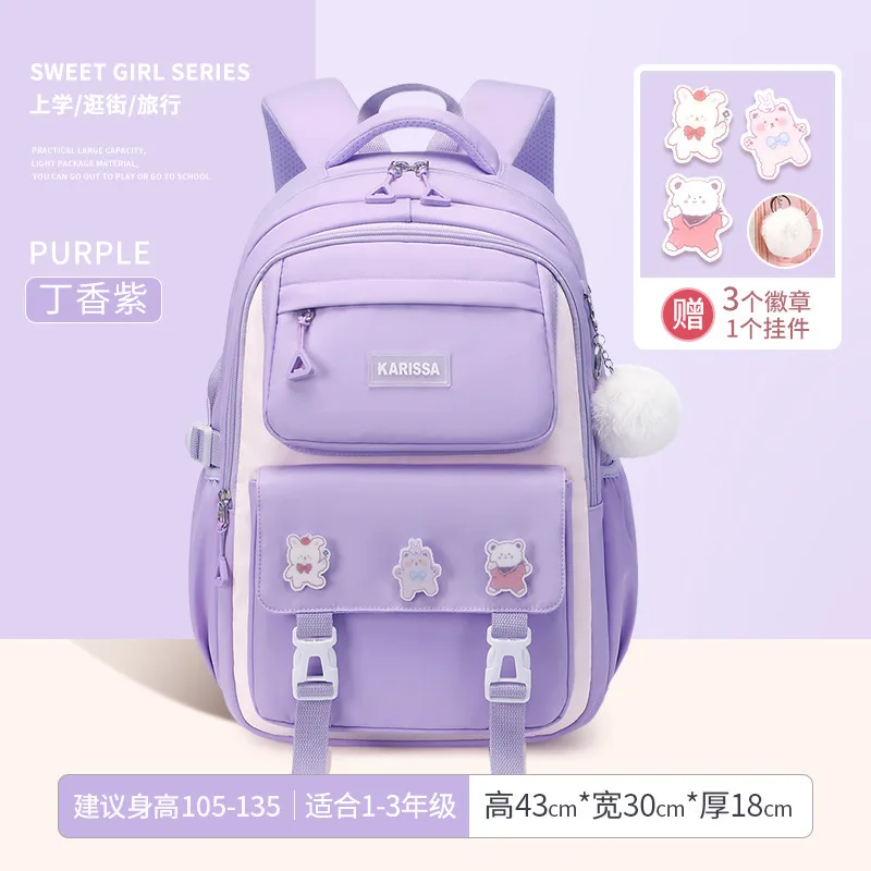 

Cute Schoolbag for Elementary School Girls Waterproof and Contrasting Large Capacity Multi-layer Backpack