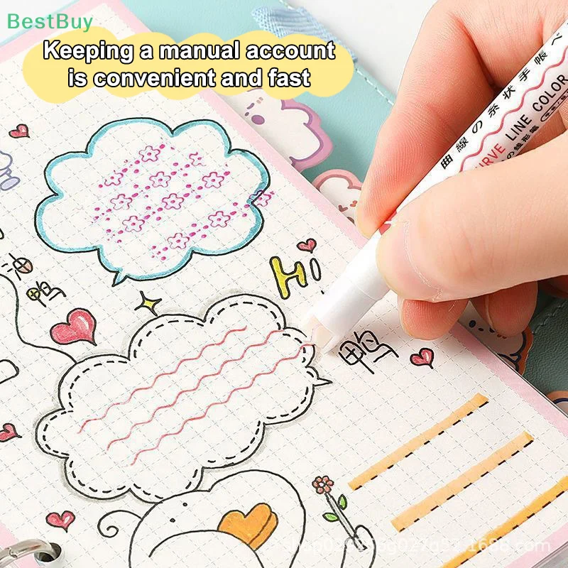 6Pcs Magic Border Pen With 6 Different Curve Shapes Fine TipsHighlighter Pen Set For Writing Christmas Card, Drawing, Notting