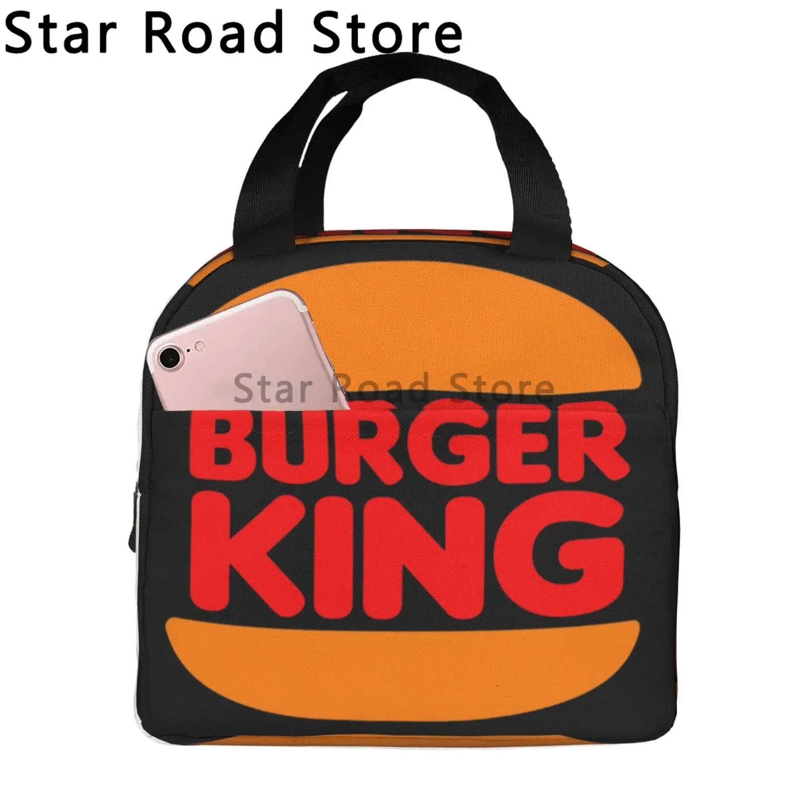 Funny Burger King Logo Adult Kid Lunch Bag Tote Bag Insulated Organizer Lunch Bag for Travel Hiking Picnic Beach School Office