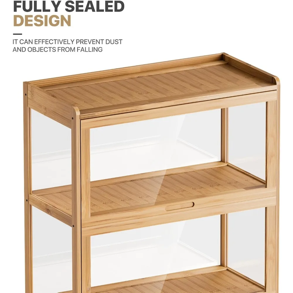 خزانة عرض Curio مقاس 67.5 بوصة مع أبواب، خزانة عرض من الخيزران مكونة من 5 طبقات ومقتنيات عرض الألعاب للعيش R