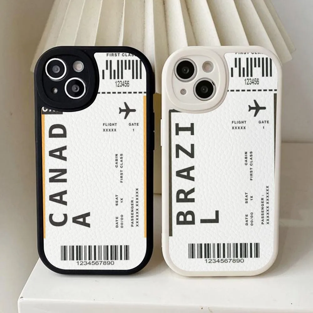 Cute FIRST CLASS PLANE TICKET Phone Case Hard Leather For iPhone 16 15 14 13 12 Mini 11 14 Pro Max Xs X Xr 7 8 Plus Fundas