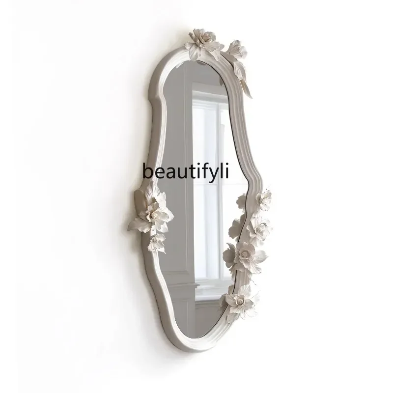 

pg45French carved cream wind bedroom cloakroom half-length full-length mirror living room entrance high-value art decoration mi