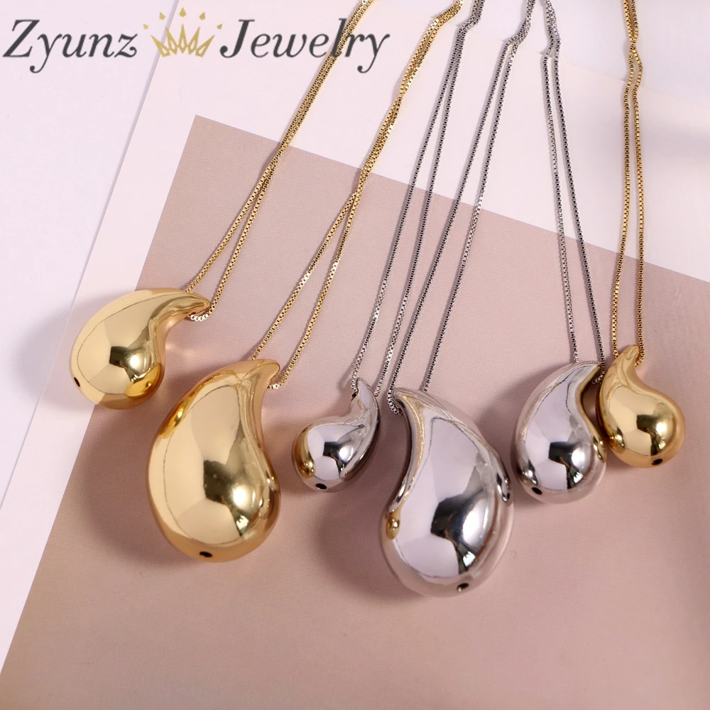 5pcs, Vintage Gold Color Plated Chunky Dome Drop Necklaces for Women Fashion Glossy Thick Teardrop Necklace Jewelry Gift