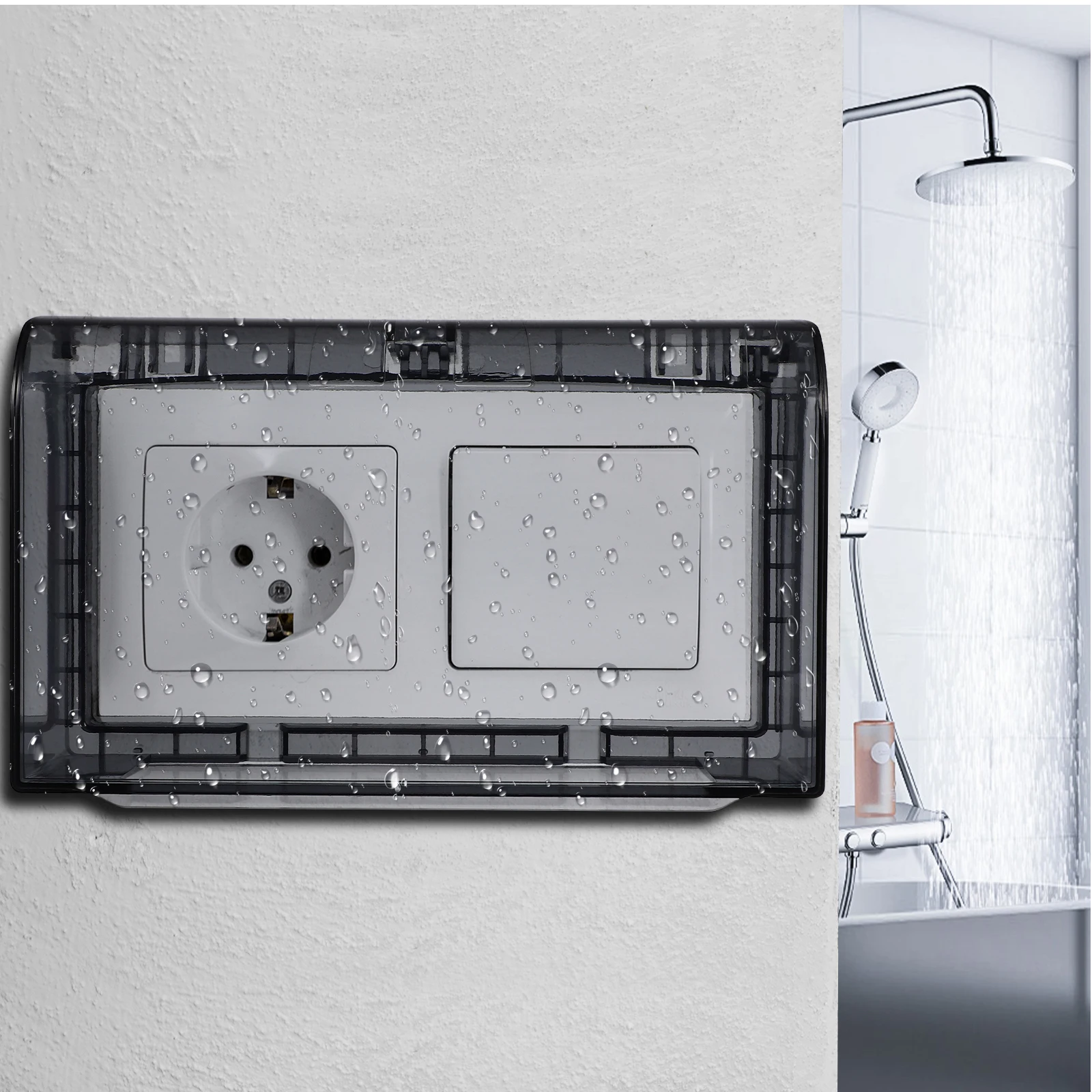 

2Pcs Water Resist Outlet Cover Splash Proof Socket Protector Black Bathroom Switch Socket Box Anti Shock Grease Resistant