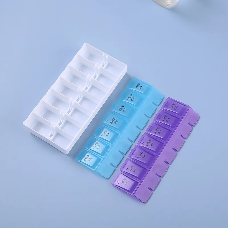 Neue wöchentliche tragbare Reise-Pillenetuis-Box, 7-Tage-Organizer, 14 Gitter, Pillenbehälter, Aufbewahrung, Tabletten, Vitamine, Medizin, Fischöle – Detail 6