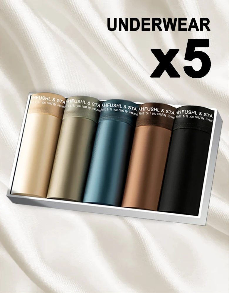 5PCS Men's Underwear Ice Silk High-End Men's Light Luxury Satin Silk Breathable Flat Corner Four Cornered Shorts Without Marks