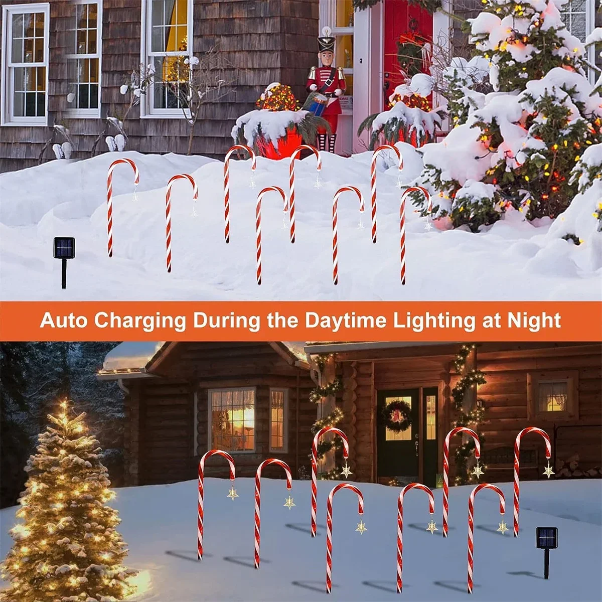 5Pcs/set Solar LED Candy Cane Crutch Light Christmas Outdoor Garden Pathway Lawn Festival Xmas New Year Candy Decor Colored Lamp